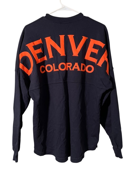 SPIRIT JERSEY Tops - Spirit Jersey Unisex Size Medium Long Sleeve T-Shirt Navy Blue Orange Denver CO